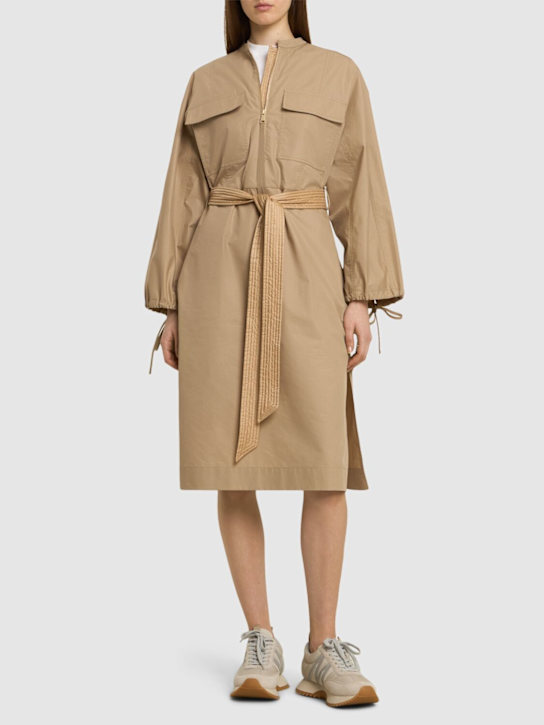 Moncler: Belted cotton blend poplin midi dress - women_1 | Luisa Via Roma