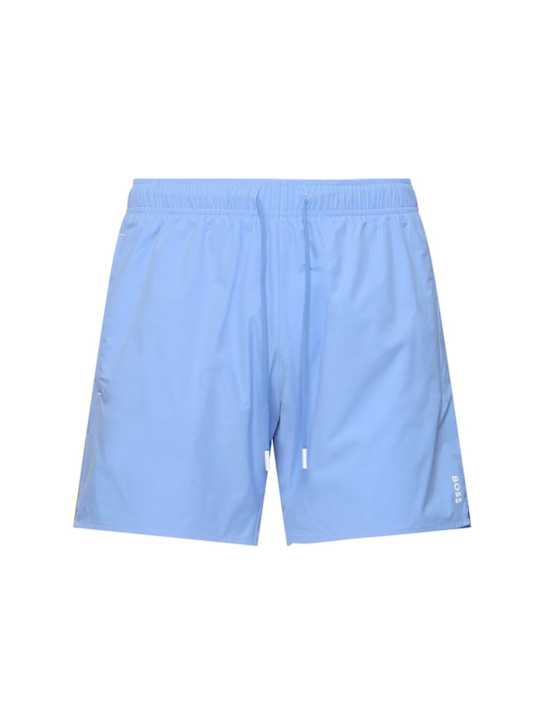 Boss: Logo boxer swim shorts - Bright Blue - men_0 | Luisa Via Roma