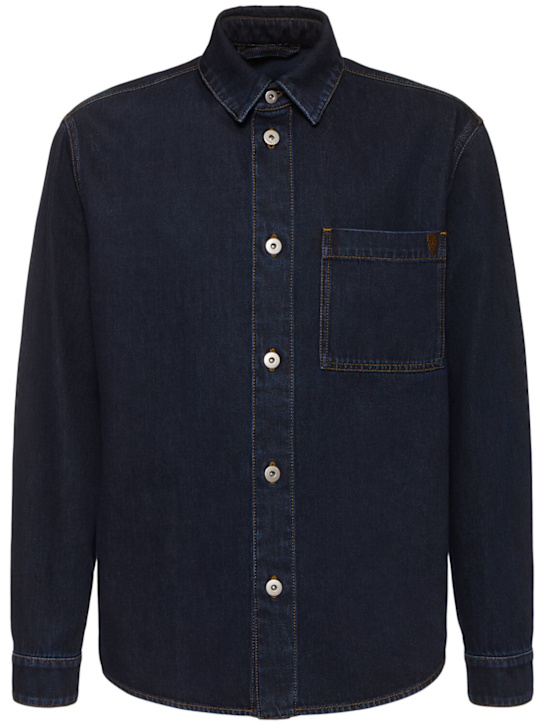 Burberry: Cotton blend denim shirt - Indigo - men_0 | Luisa Via Roma
