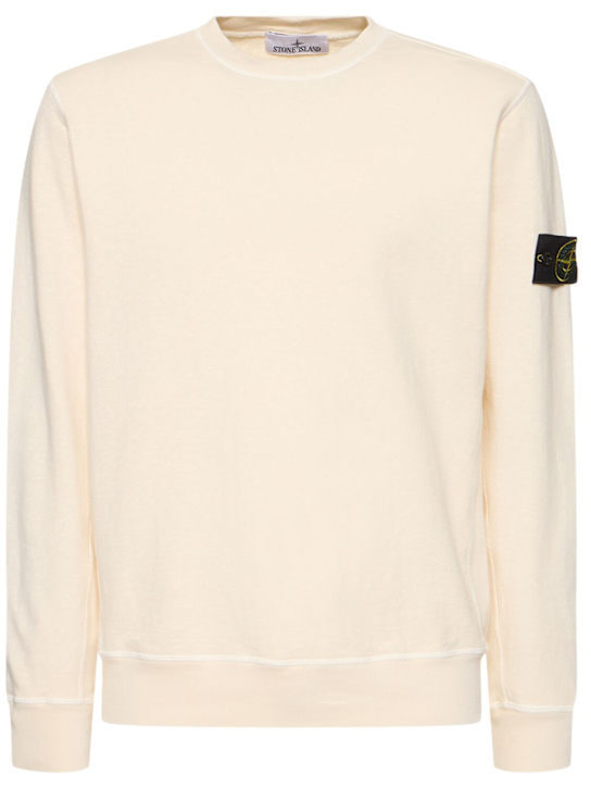 Stone Island: Sudadera de algodón con cuello redondo - Marfil - men_0 | Luisa Via Roma