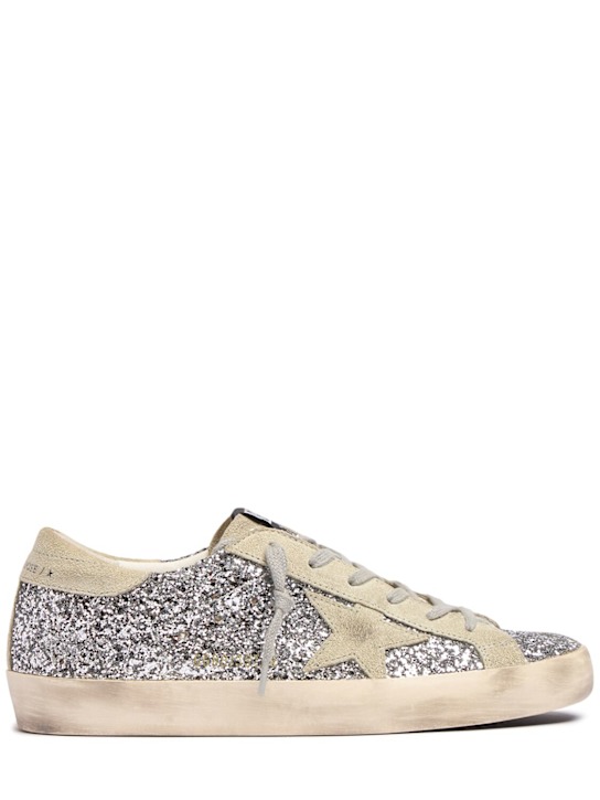 Golden Goose: Sneakers Super-Star glitter 20mm - Silver/Ice - women_0 | Luisa Via Roma