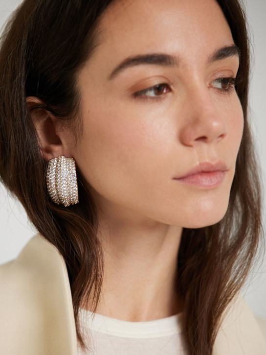 Self-portrait: Crystal ridged stud earrings - women_1 | Luisa Via Roma