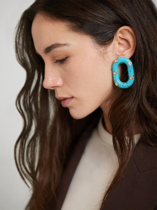 Rabanne: Chain stud earrings - Gold/Turquoise - women_1 | Luisa Via Roma