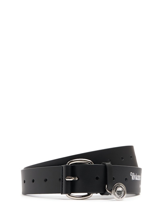 Vivienne Westwood: Cintura in pelle con logo 3,5cm - Nero - men_0 | Luisa Via Roma