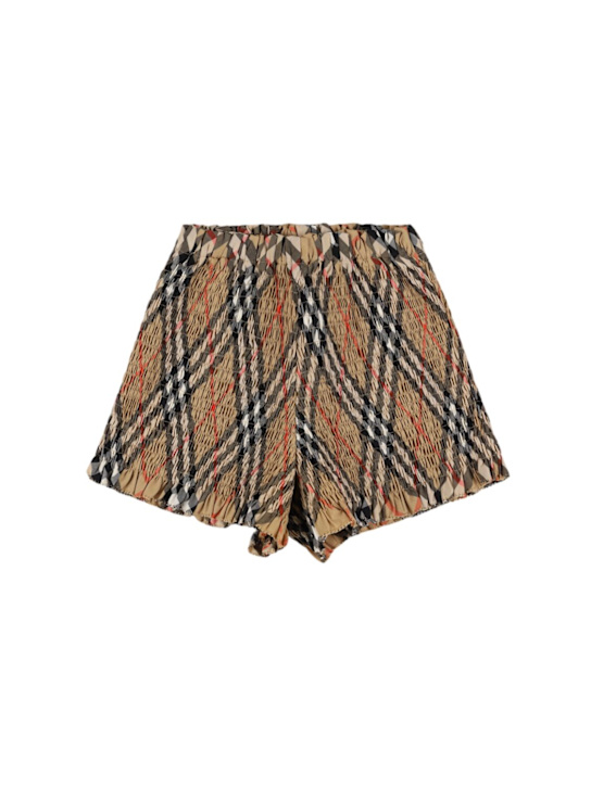 Burberry: Shorts in popeline di cotone stampa check - kids-girls_0 | Luisa Via Roma