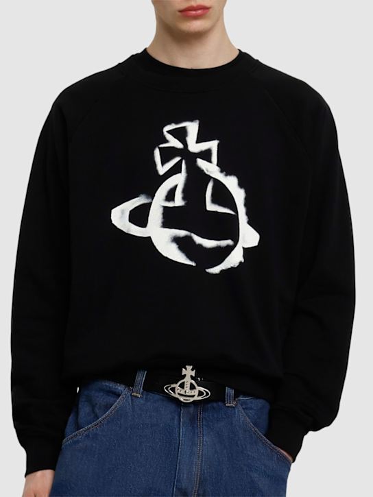 Vivienne Westwood: Cintura in pelle con logo 3cm - Nero - men_1 | Luisa Via Roma