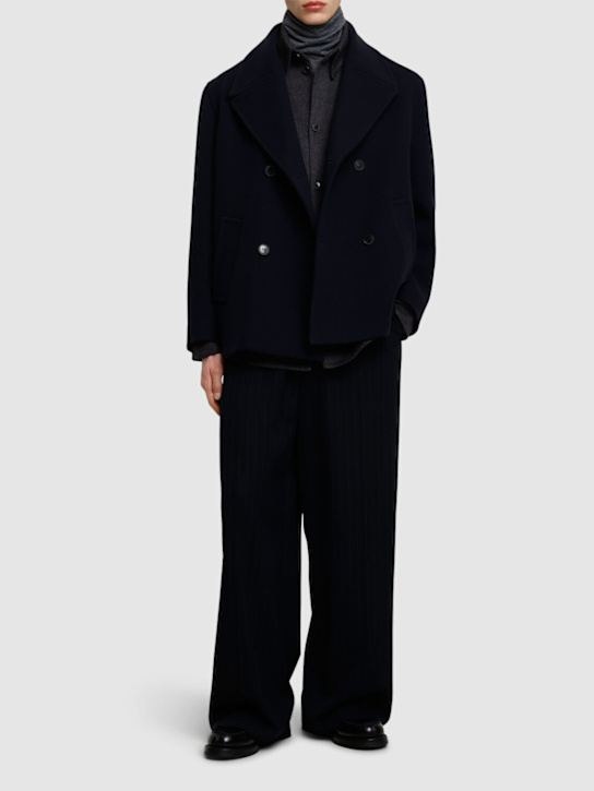 Valentino: Textured wool peacot - Navy - men_1 | Luisa Via Roma