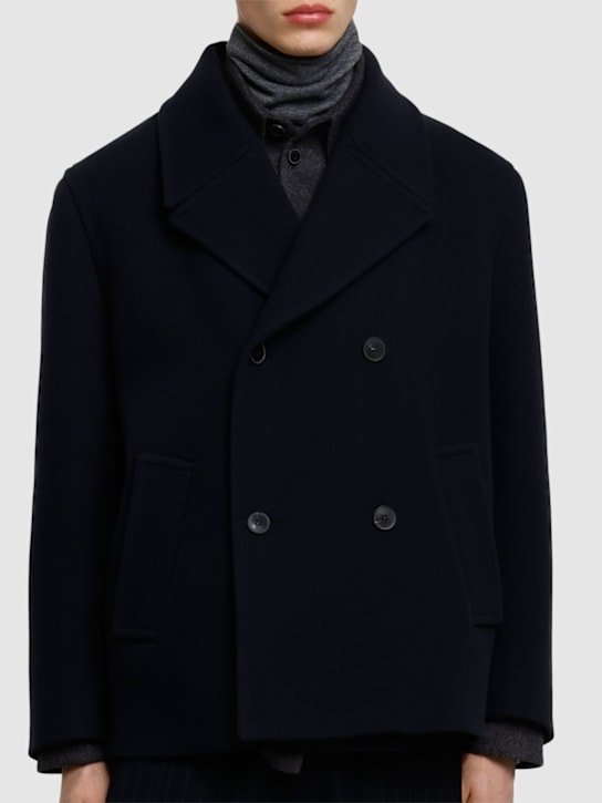 Valentino: Textured wool peacot - Navy - men_2 | Luisa Via Roma