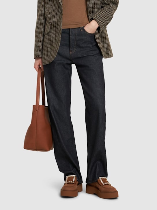 Roger Vivier: 50mm Viv Rangers Strass suede loafers - Tan - women_1 | Luisa Via Roma