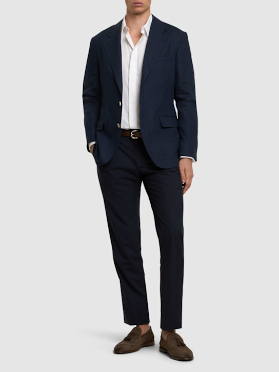 Brunello Cucinelli: Deconstructed linen blazer - Blue - men_1 | Luisa Via Roma