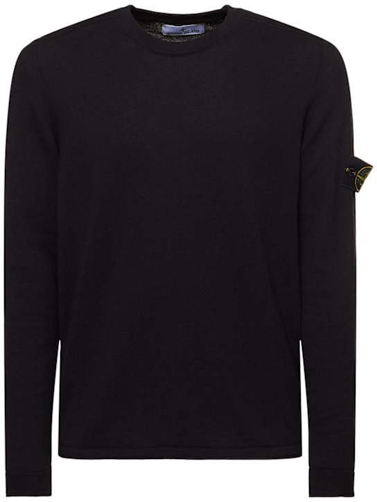 Stone Island: Sudadera de algodón con cuello redondo - Azul Marino - men_0 | Luisa Via Roma