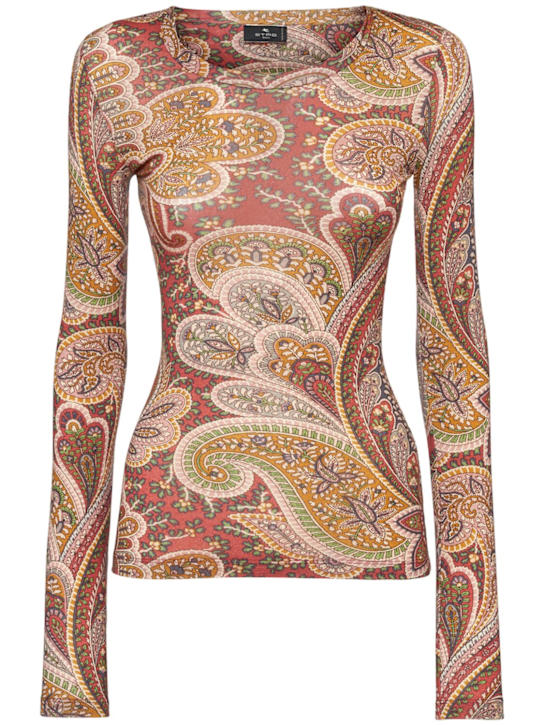 Etro: Printed jersey wool fitted top - women_0 | Luisa Via Roma