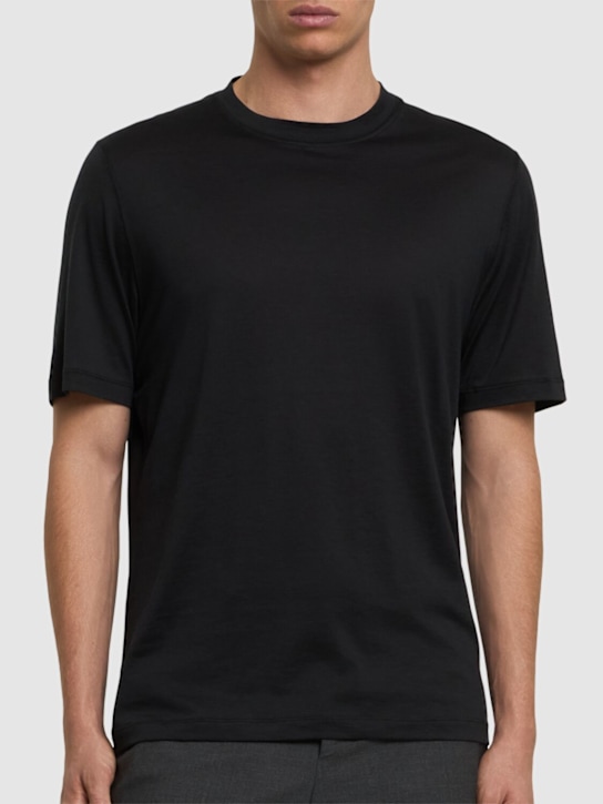 Brunello Cucinelli: Silk & cotton jersey t-shirt - Black - men_2 | Luisa Via Roma