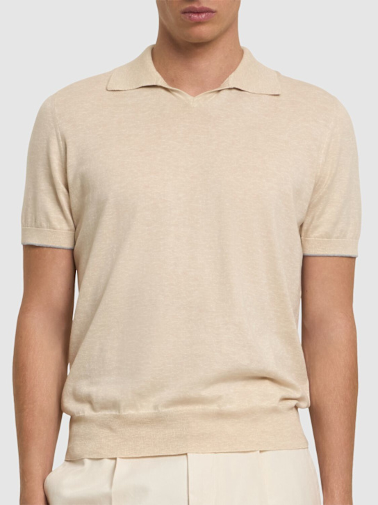 Brunello Cucinelli: Cotton short sleeve polo - Sabbia - men_2 | Luisa Via Roma