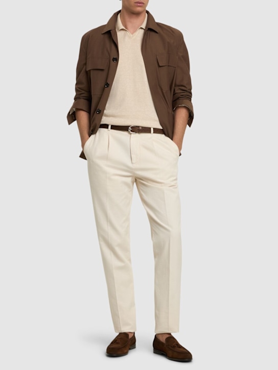 Brunello Cucinelli: Cotton short sleeve polo - Sabbia - men_1 | Luisa Via Roma
