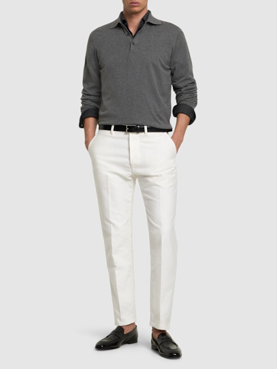 Brunello Cucinelli: 長袖コットンポロシャツ - Grigio Scuro - men_1 | Luisa Via Roma