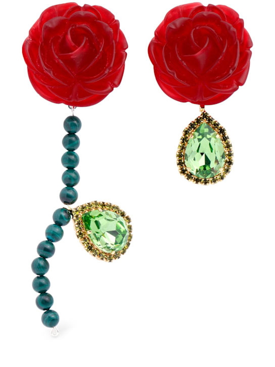 Magda Butrym: Mismatched rose drop earrings - Red - women_0 | Luisa Via Roma