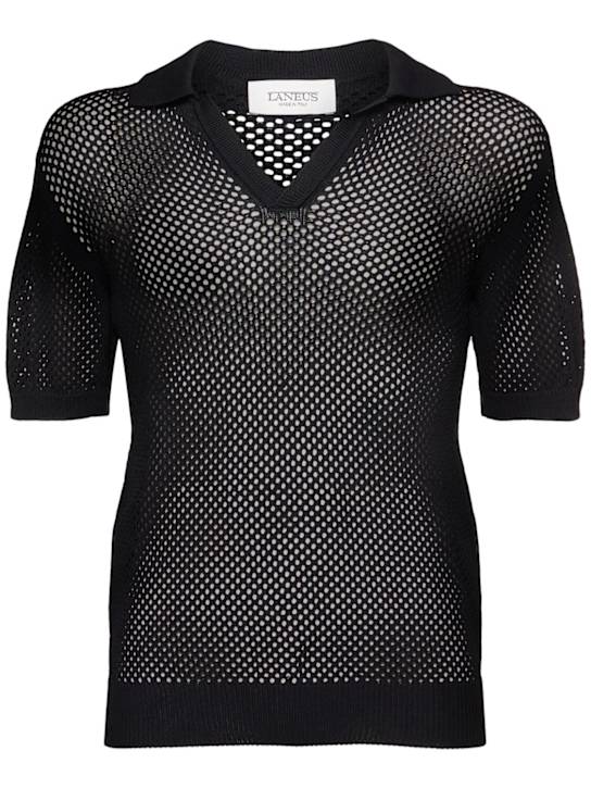 Laneus: Unisex knitted polo - Nero/Black - men_0 | Luisa Via Roma