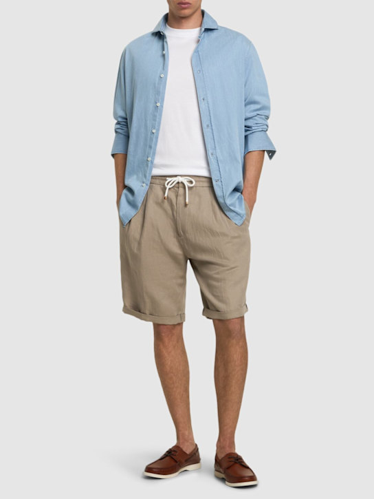 Brunello Cucinelli: Cotton & linen Bermuda shorts - Juta - men_1 | Luisa Via Roma