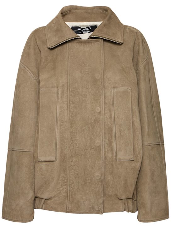 Jacquemus: Le Blouson Ciro leather jacket - Khaki - women_0 | Luisa Via Roma