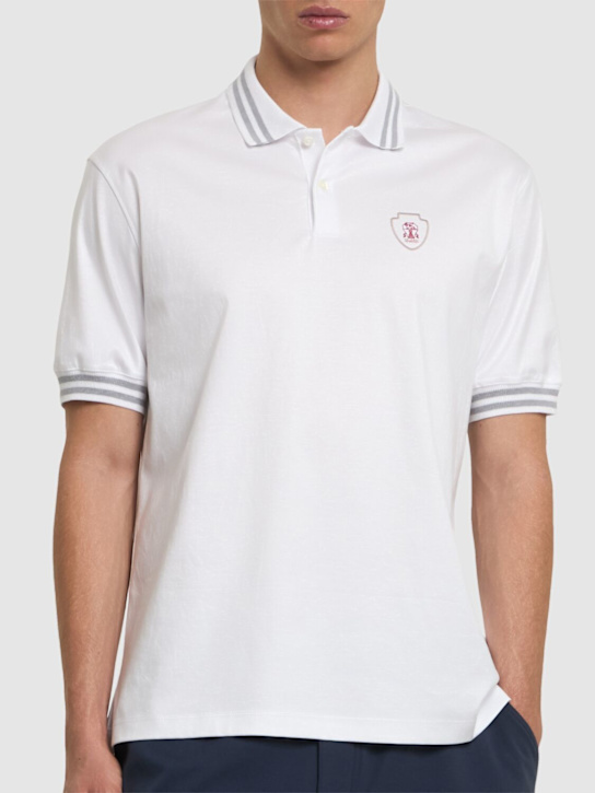Brunello Cucinelli: Cotton jersey tennis polo - White - men_2 | Luisa Via Roma