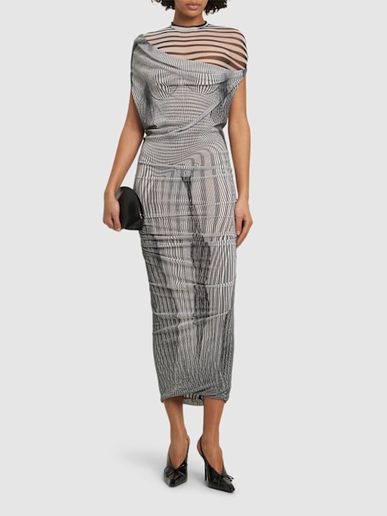Body morphing printed mesh midi dress - Thumbnail 2