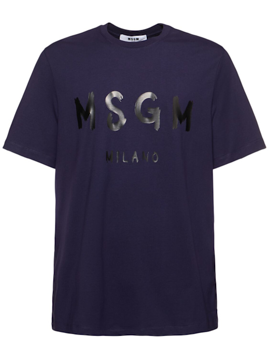 MSGM: Logo print cotton jersey t-shirt - men_0 | Luisa Via Roma
