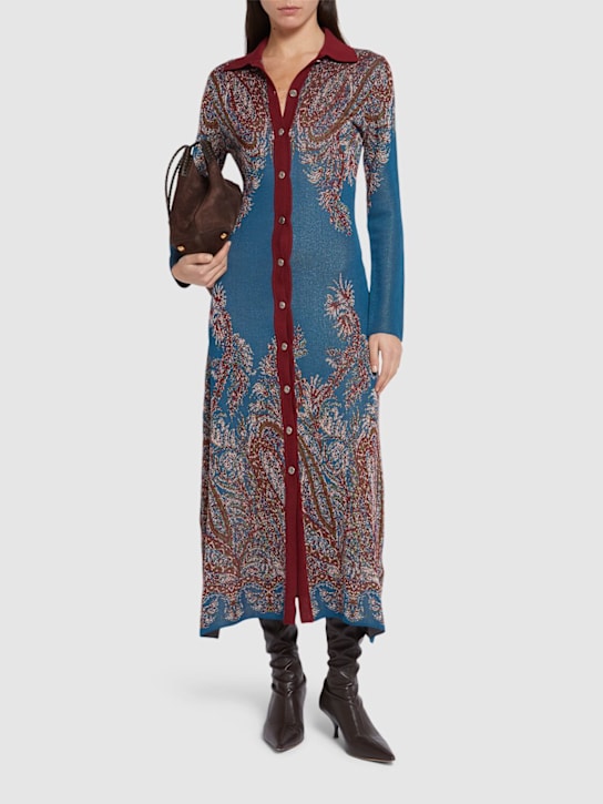 Etro: Buttoned wool blend long shirt dress - women_1 | Luisa Via Roma