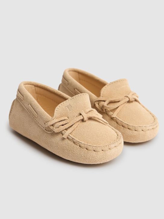 TOD'S JUNIOR: Gommino suede loafers w/laces - Beige - kids-girls_1 | Luisa Via Roma