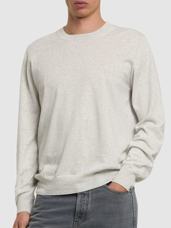 Brunello Cucinelli: Cotton crewneck sweater - Nebbia - men_2 | Luisa Via Roma