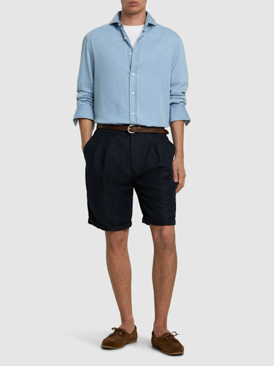 Brunello Cucinelli: Cotton & linen Bermuda shorts - Navy - men_1 | Luisa Via Roma