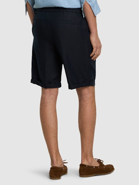 Brunello Cucinelli: Cotton & linen Bermuda shorts - Navy - men_2 | Luisa Via Roma