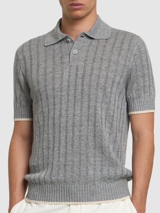 Brunello Cucinelli: Cotton & linen polo - Grigio Medio - men_2 | Luisa Via Roma
