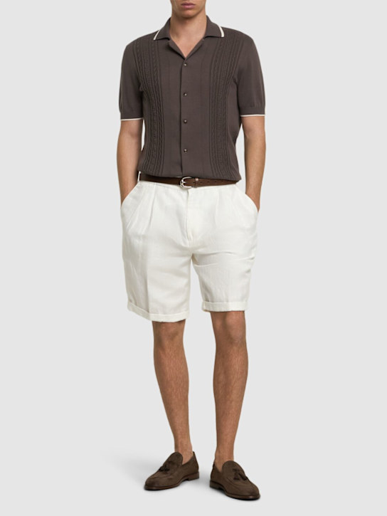 Brunello Cucinelli: Cotton & linen Bermuda shorts - Neve - men_1 | Luisa Via Roma
