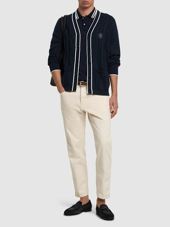 Brunello Cucinelli: Cotton knit tennis cardigan - Navy - men_1 | Luisa Via Roma
