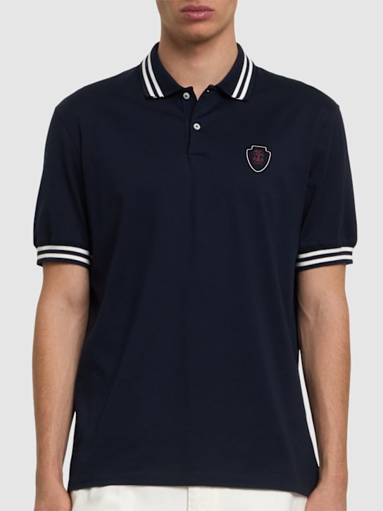 Brunello Cucinelli: Cotton jersey tennis polo - Blue - men_2 | Luisa Via Roma