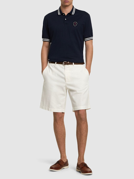 Brunello Cucinelli: Cotton jersey tennis polo - Blue - men_1 | Luisa Via Roma