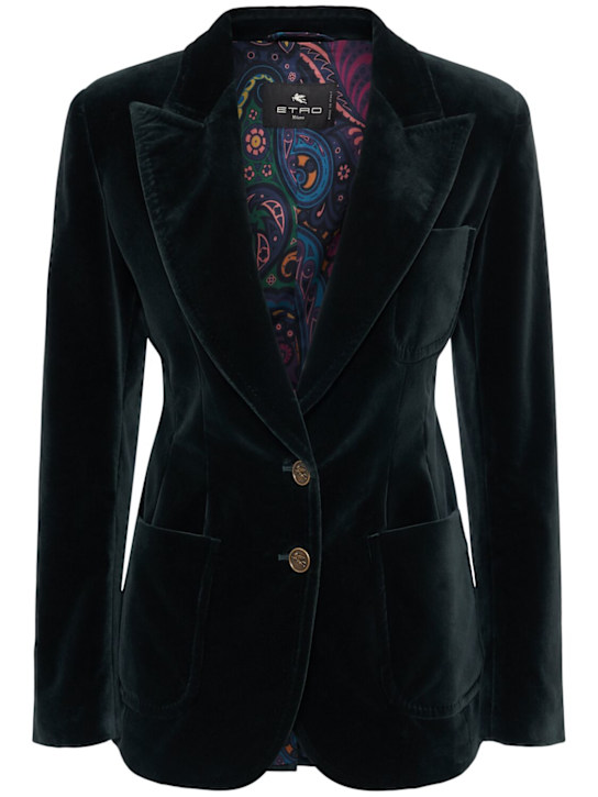 Etro: Double breast cotton velvet blazer - women_0 | Luisa Via Roma