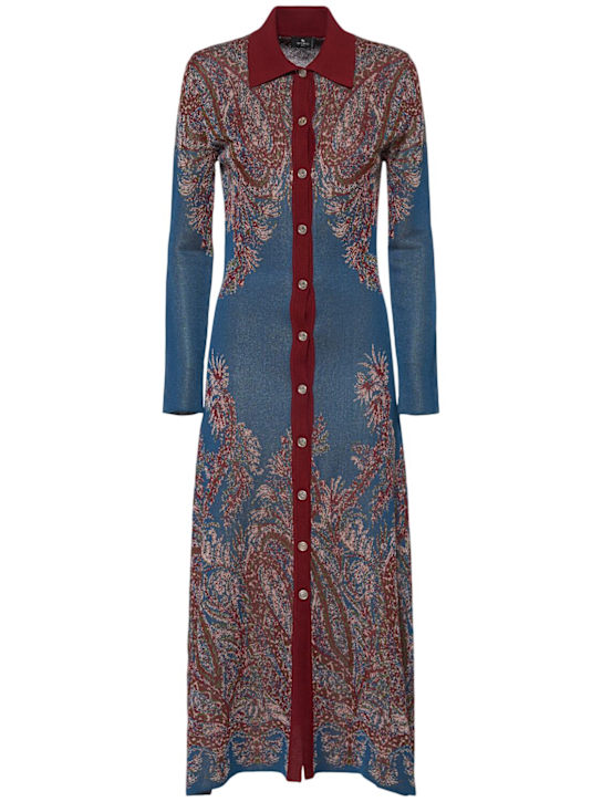 Etro: Buttoned wool blend long shirt dress - women_0 | Luisa Via Roma