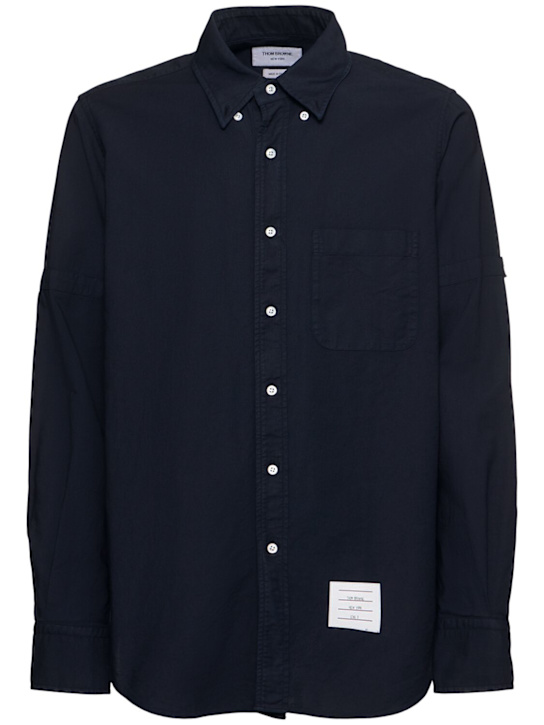 Thom Browne: Straight fit cotton oxford shirt - men_0 | Luisa Via Roma