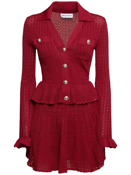 Self-portrait: Pointelle knit viscose blend mini dress - women_0 | Luisa Via Roma