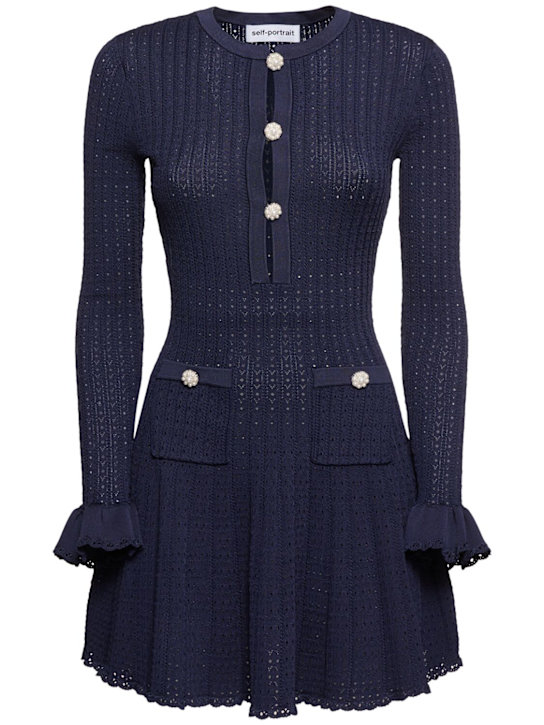 Self-portrait: Pointelle knit crochet flower mini dress - women_0 | Luisa Via Roma