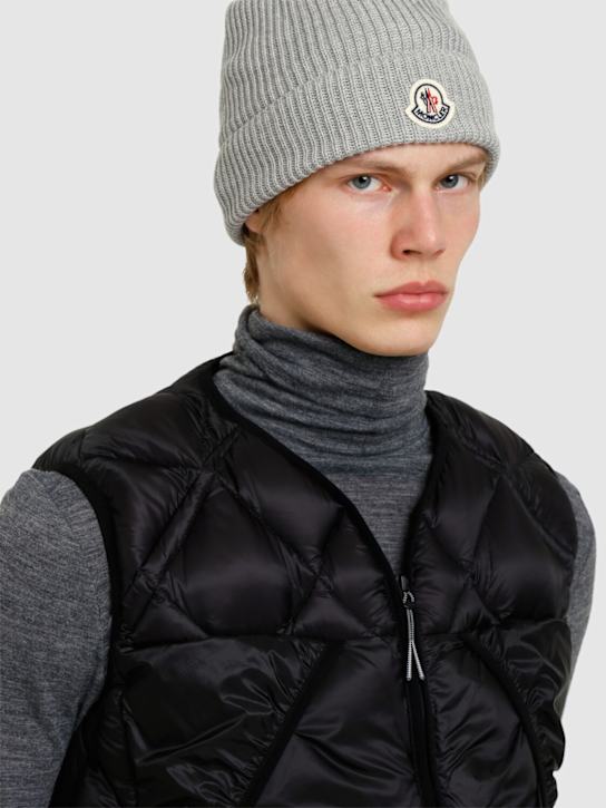 Moncler: Logo cotton beanie - Grey - men_1 | Luisa Via Roma
