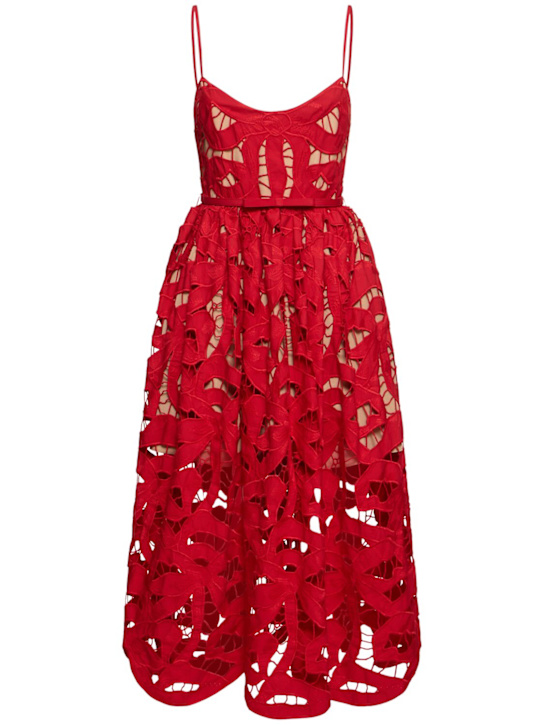 Self-portrait: Bow embroidered cotton midi dress - women_0 | Luisa Via Roma