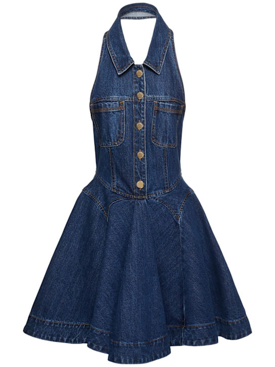 Self-portrait: Denim halter neck mini dress - women_0 | Luisa Via Roma