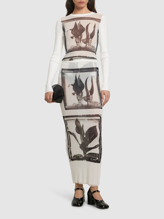 Jean Paul Gaultier: Flowers Cadres printed mesh long skirt - White/Grey - women_1 | Luisa Via Roma