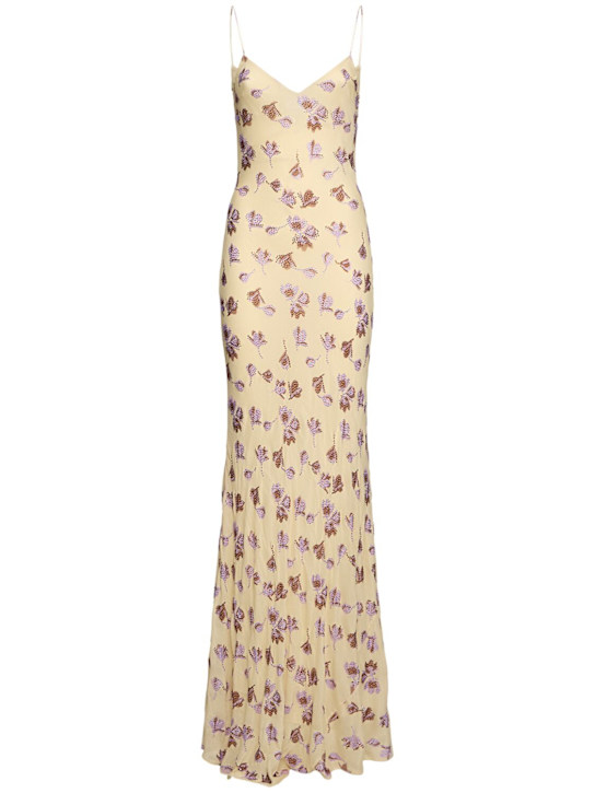 Self-portrait: Floral embellished viscose maxi dress - women_0 | Luisa Via Roma