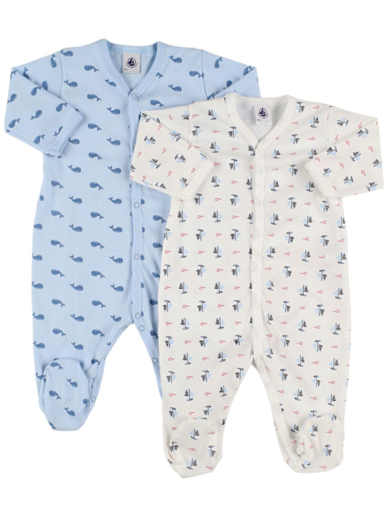 Petit Bateau: Set: 2 Strampler aus Baumwolljersey - Weiß/Blau - kids-boys_0 | Luisa Via Roma