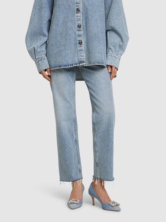 Roger Vivier: 65mm Flower crystal & denim pumps - Denim - women_1 | Luisa Via Roma