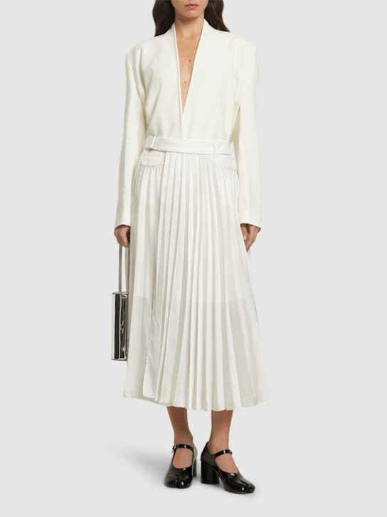 Sacai: Denim mix midi skirt - Off White - women_1 | Luisa Via Roma
